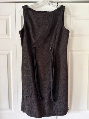 Taylor Sleeveless Black Textured Mini Dress with Waist Ties